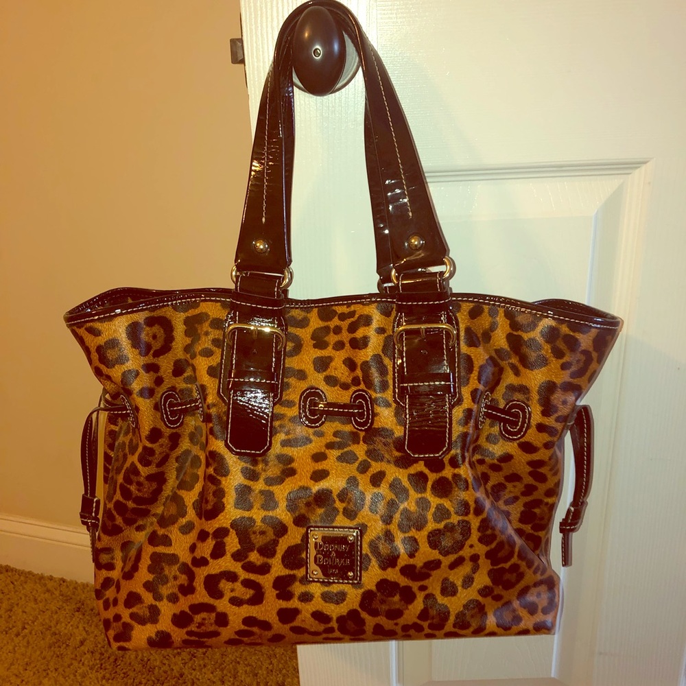 Dooney & Bourke Leopard Print Tote with Dark Brown Patent Trim